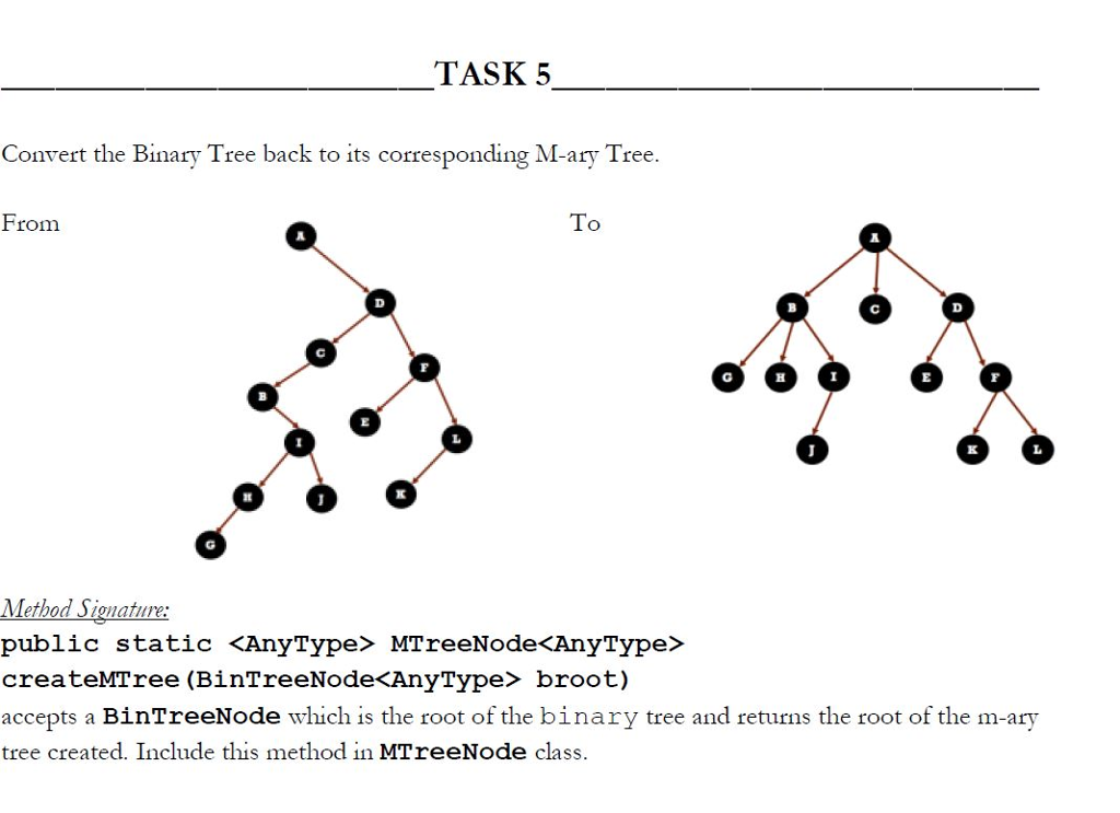 tree using Last Child Left Sibling method. From To Method Signature: public