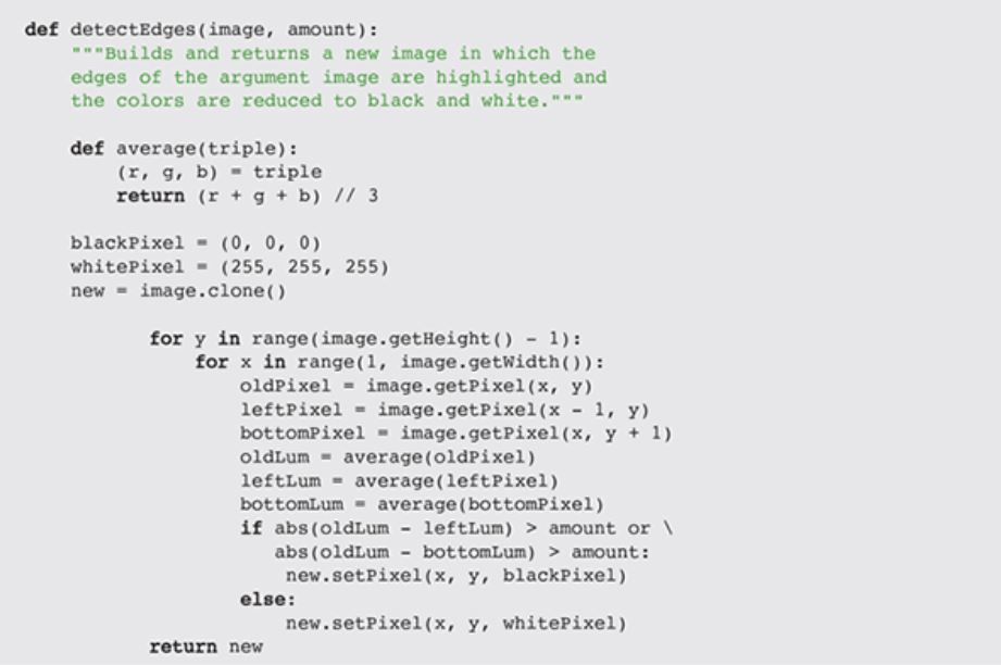 Python Code: The edge-detection function described in this chapter returns a black-and-white