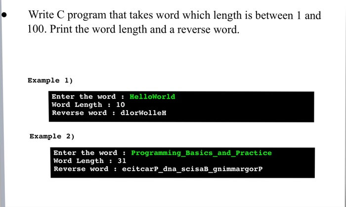 Enter the word : HelloWorld Word Length 10 Reverse word : dlorWolleH