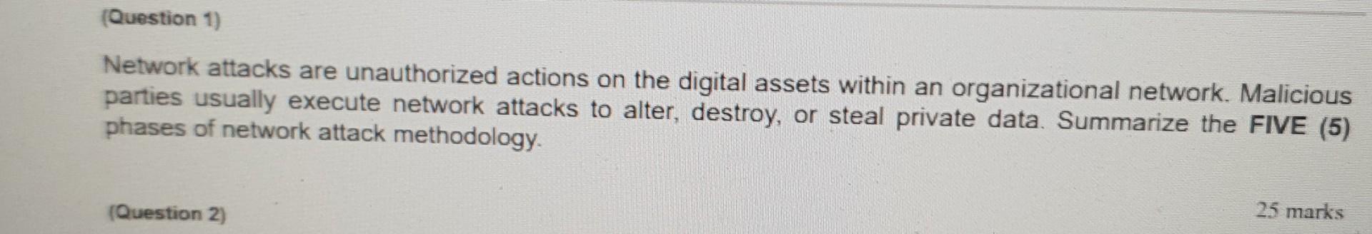  I need the correct answer please. (Question 1) Network attacks are
