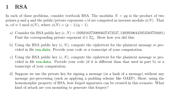 Applied Cryptography Any language like --------------------------------------------- rsa.data Problem 1 part (b) ===================