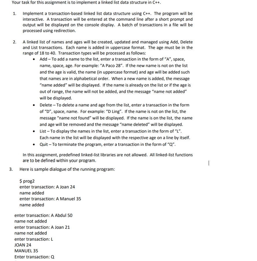  C++ please Your task for this assignment is to implement a