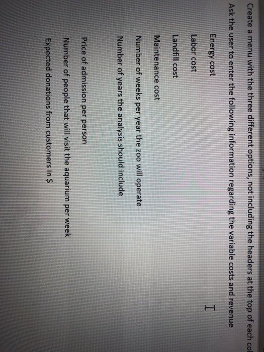 construction option Put into 3 x 7 cell array: labor cost per