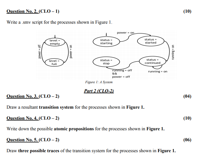  Question No. 2. (CLO-1) (10) Write a .smv script for the