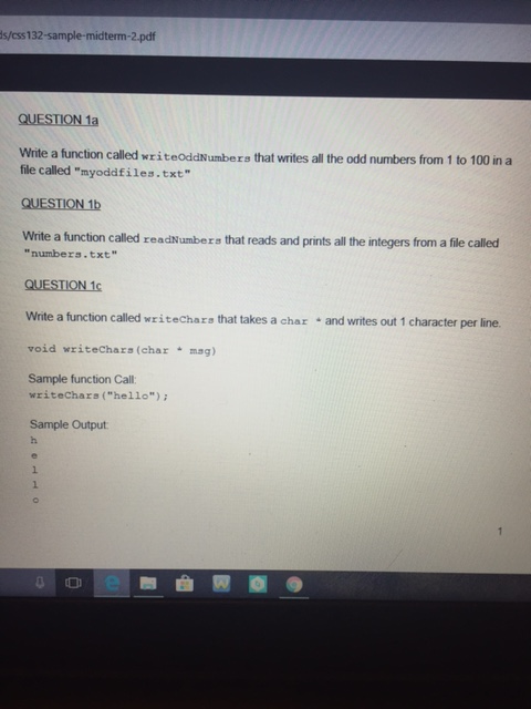 Practice problems for C programming (please write each question as a function