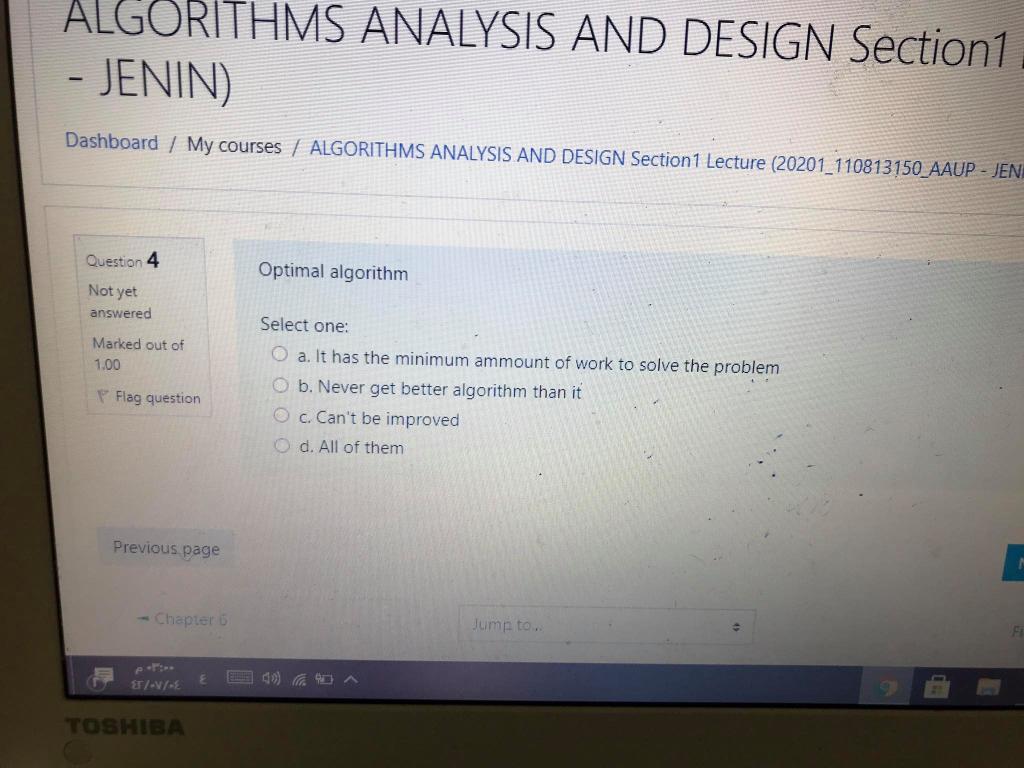  ALGORITHMS ANALYSIS AND DESIGN Section1 - JENIN) Dashboard / My courses