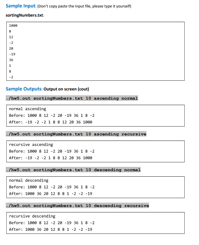 array according to provided arguments, and then print the final sorted array