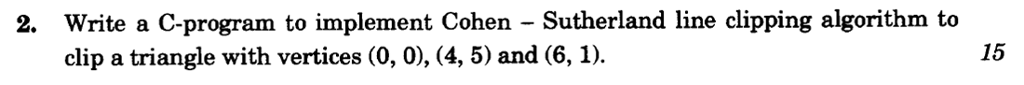  Write a C-program to implement Cohen - Sutherland line clipping algorithm