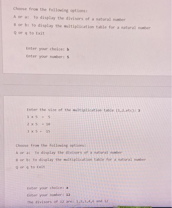 is marked in bod). Your program must demonstrate the use of the