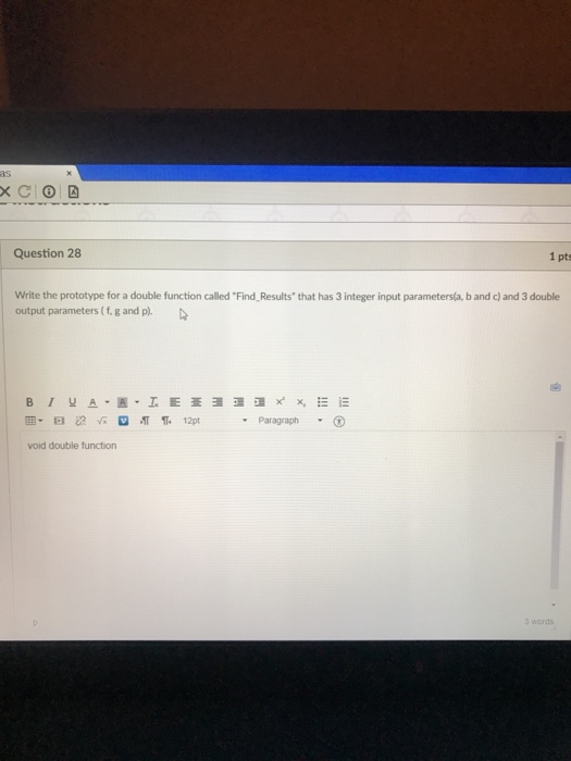  write the prototype for a double function called "find-results" that has