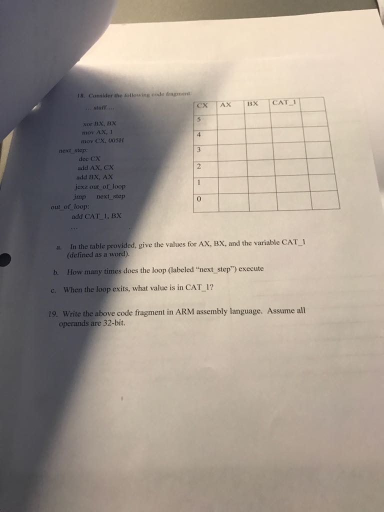 Consider the following code fragment: .. stuff .. xor BX, BX