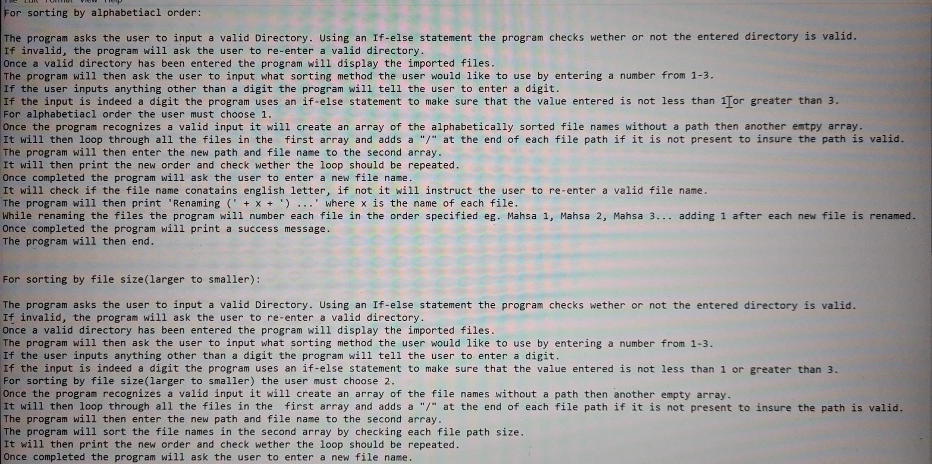 make flowchart for following code For sorting by alphabetiacl order: The program