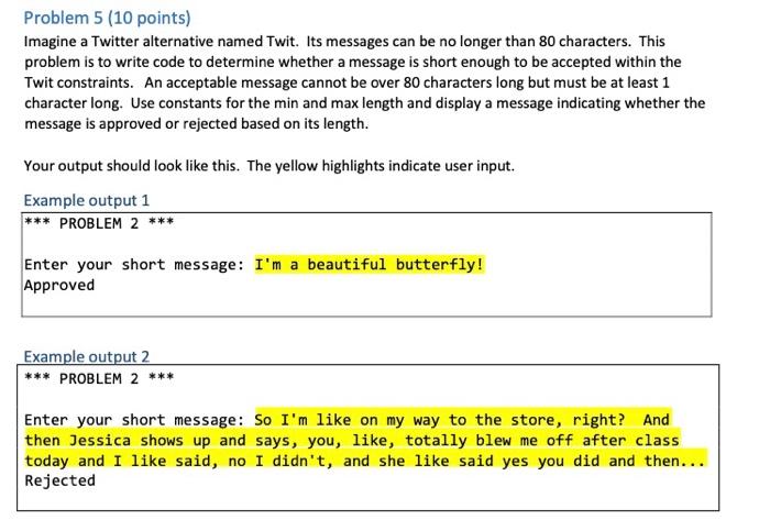C# Problem 5 (10 points) Imagine a Twitter alternative named Twit. Its