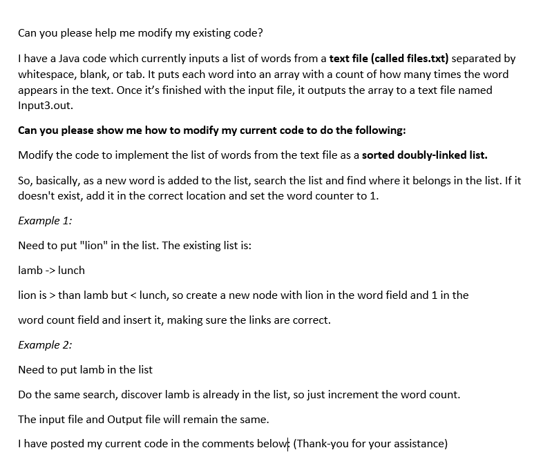  * This Program inputs a list of words from a Text