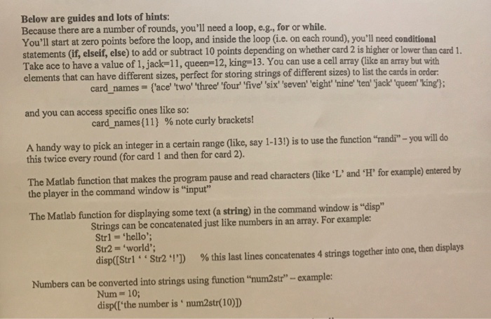 picture. Use Matlab to make a classic "Card Sharks" game. Carefully follow