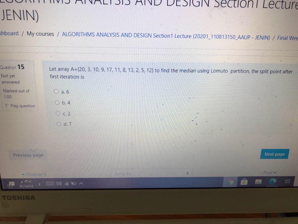 DESIGN Section Lecture JENIN) shboard / My courses / ALGORITHMS ANALYSIS