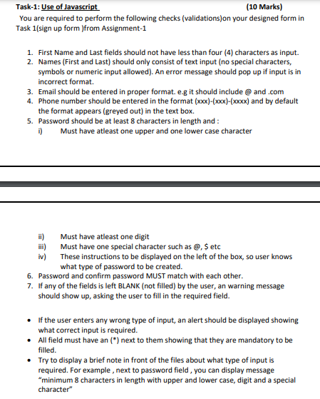  HTML form using javascript Task-1: Use of Javascript (10 Marks) You