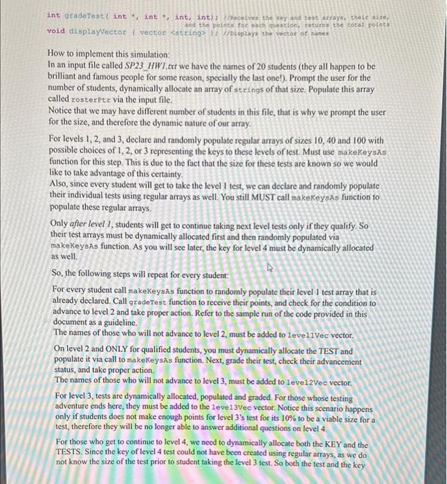 topics: - Pointers - Dynamic Memory Allocation: Id array - Vectors Students