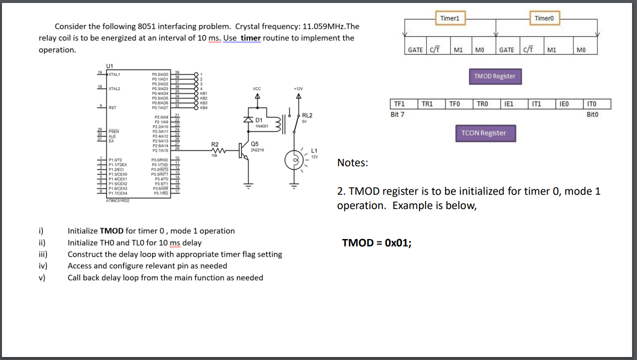 Timeri Timero Consider the following 8051 interfacing problem. Crystal frequency: 11.059
