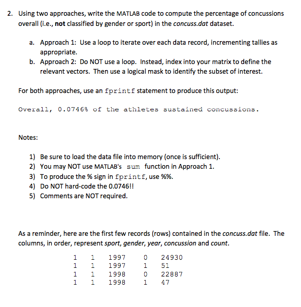  Using two approaches, write the MATLAB code to compute the percentage