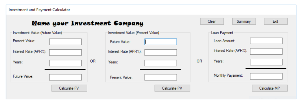 C#.NET Lab 6 Write a program that will calculate the present value