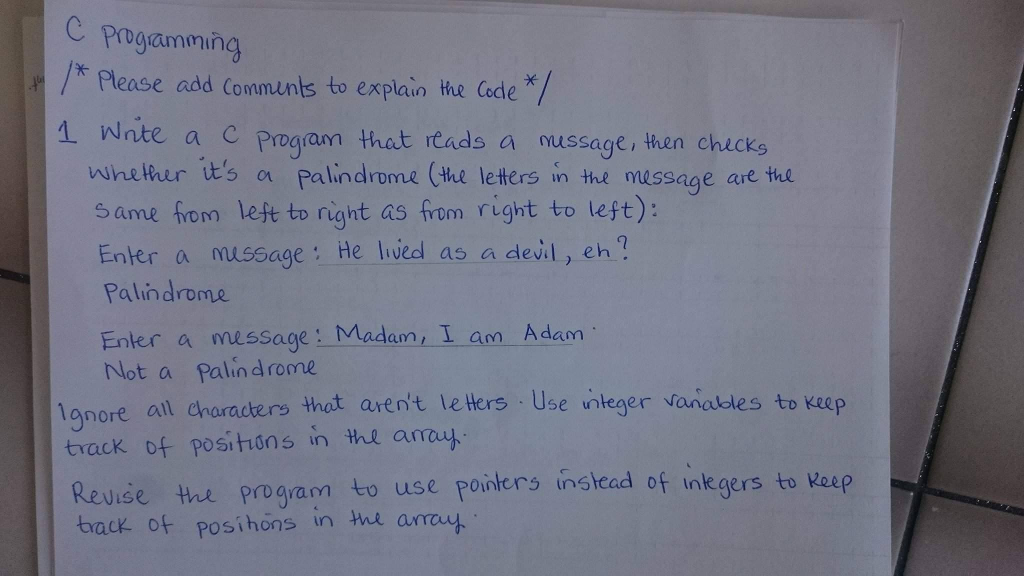  Write a c program that reads a message, then checks whether