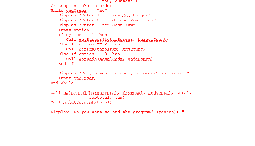 the cost of purchasing a meal. This program will include decisions and