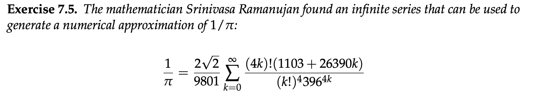 Write a function called estimate_pi that uses this formula to compute and
