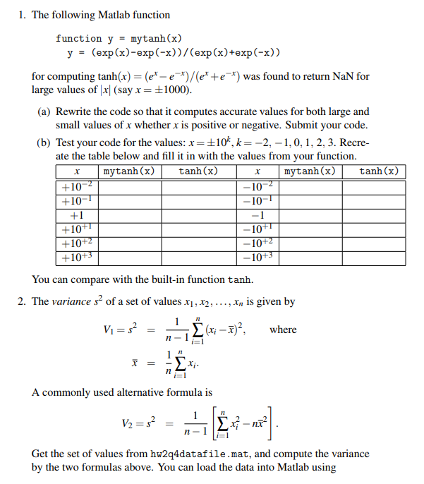 1. The following Matlab function function y- mytanh (x) y (exp