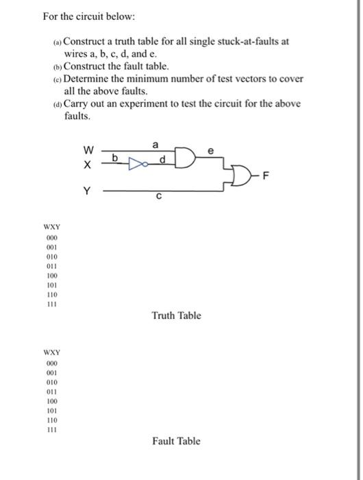  For the circuit below: (a) Construct a truth table for all