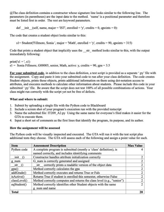 define a class to model the characteristics of a university student. The