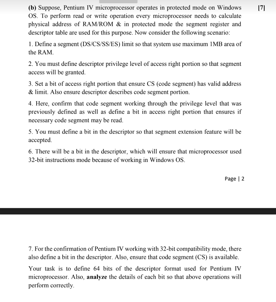 Subject: Microprocessor and Microcontroller [7] (b) Suppose, Pentium IV microprocessor operates in