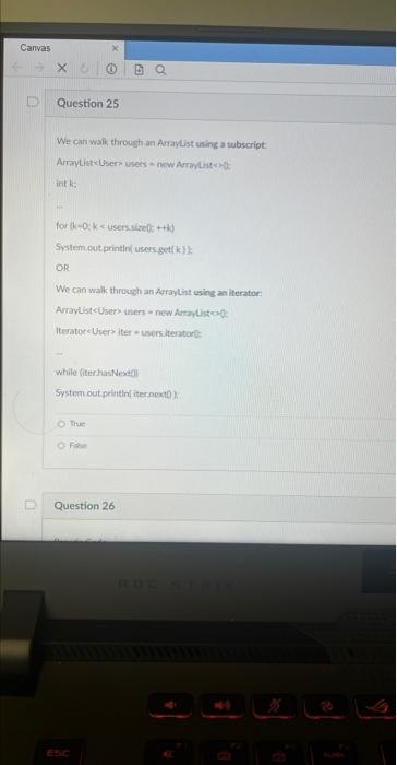  We can walk thiroush an Arratist uting a subscript: ArrayListr Usersi