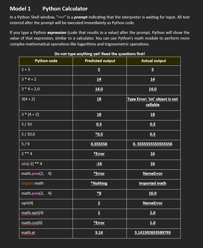  Questions: 1. What does the ** operator do? Its to the
