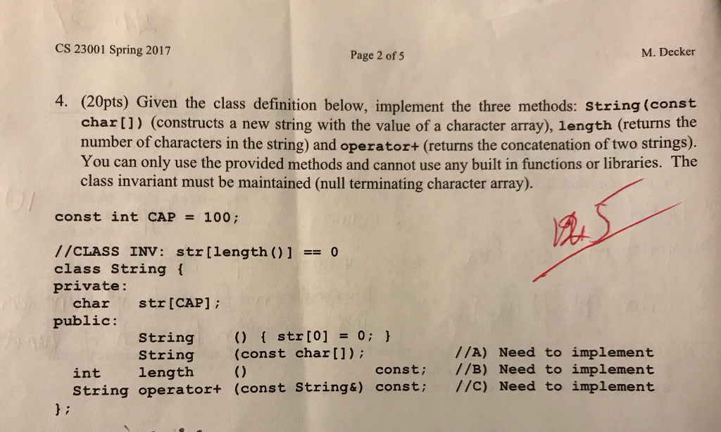 please use the c++, finish the code CS 23001 Spring 2017 Page