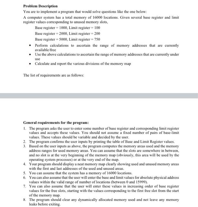  Problem Description You are to implement a program that would solve