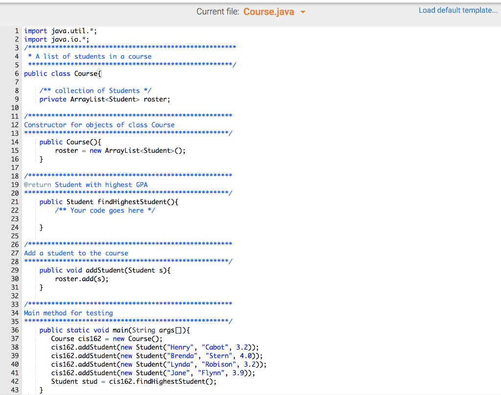 #1) Given a class called Student and a class called Course that