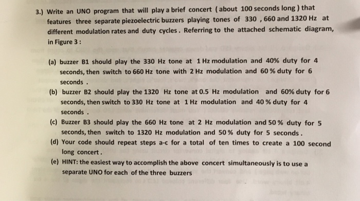  3.) write an UNO program that will play a brief concert