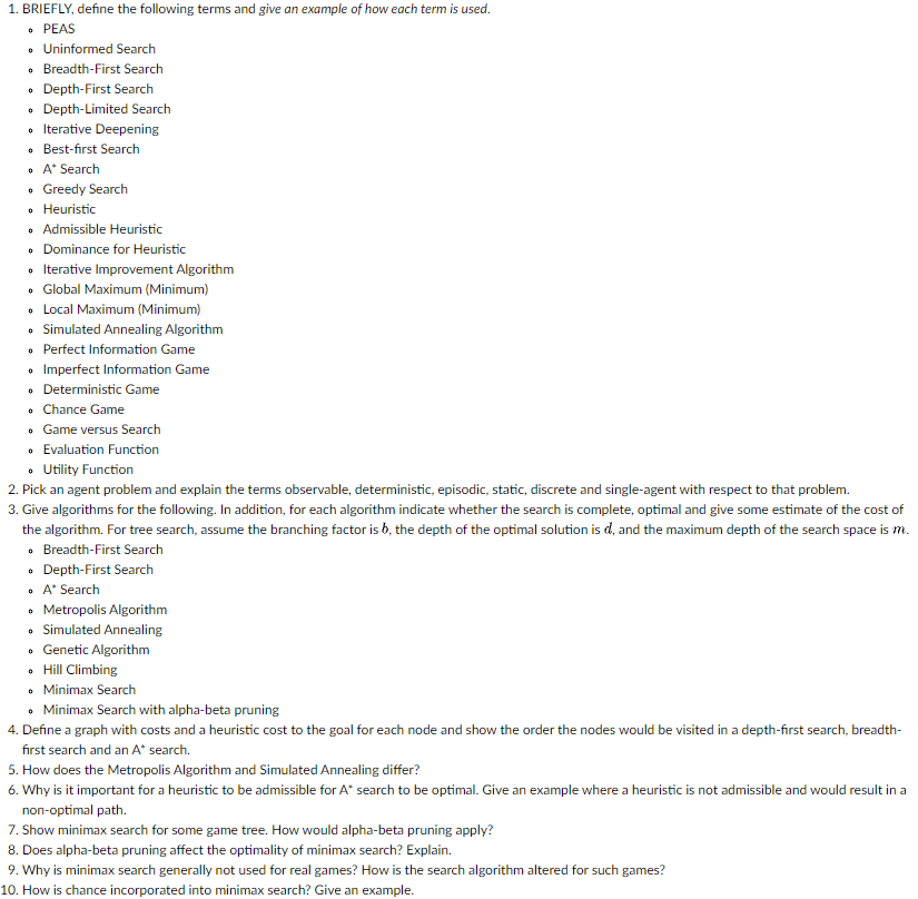  2. Pick an agent problem and explain the terms observable, deterministic,