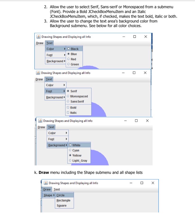 enables the user to control various aspects of drawing from a JComboBox