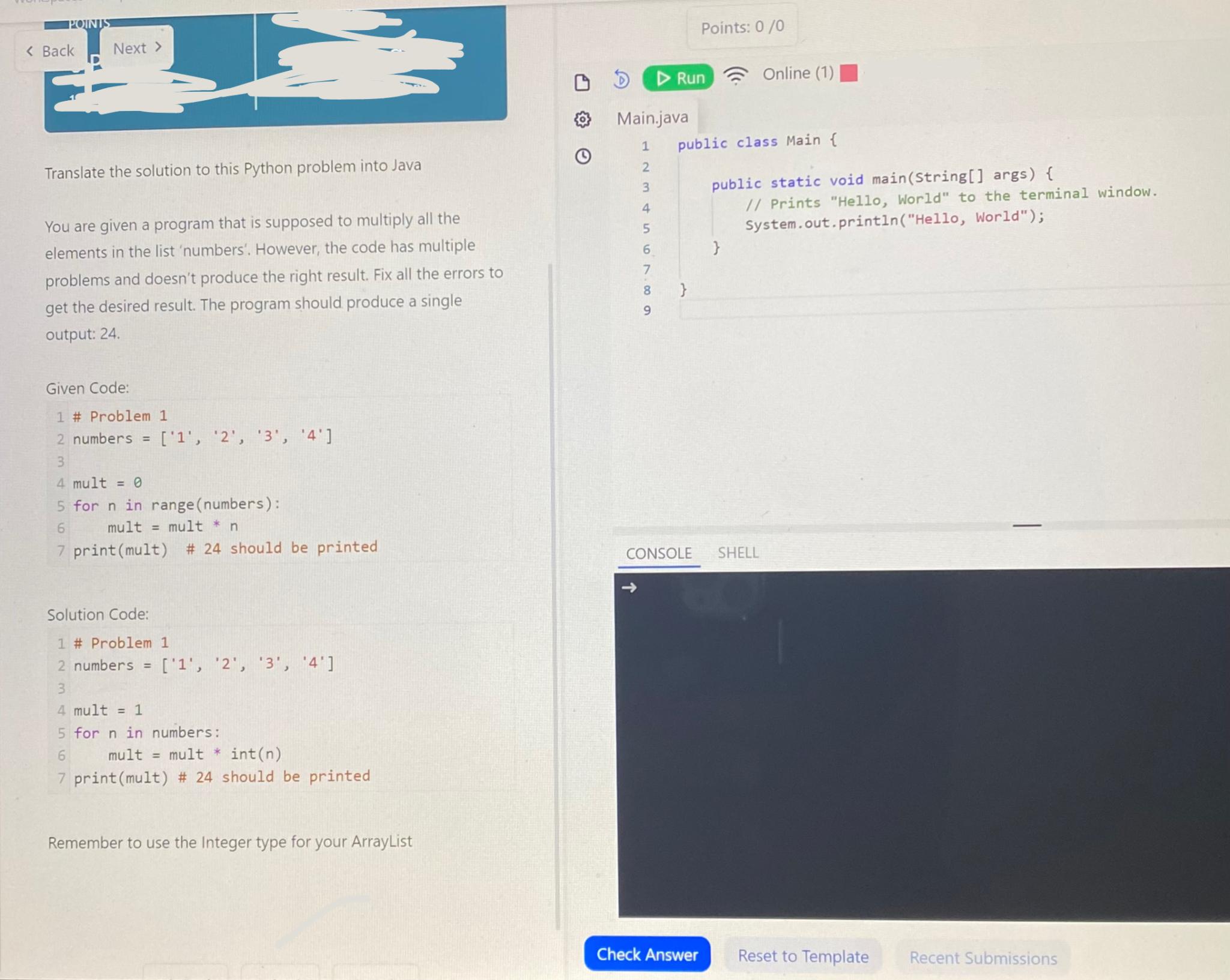  Please help me solve this python problem in Java, I will