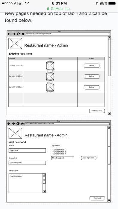 o Create-food-item.html [2 pts] Inventory.html [2 pts] * JavaScript Inventory component [2