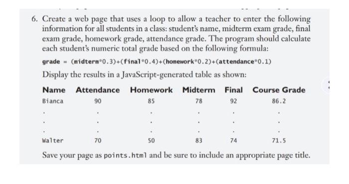  6. Create a web page that uses a loop to allow