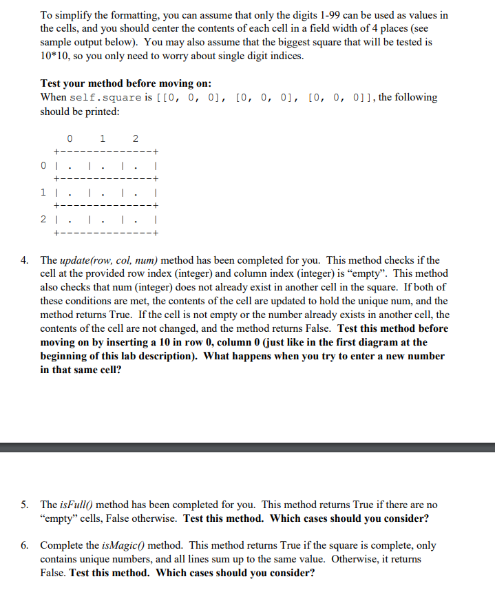 n*n cells. Inputs: n (int) - number of rows in square, or