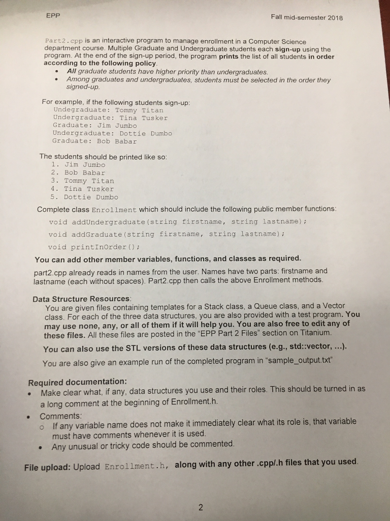 Using any of the data structures as vector,queue ,singly linked list,double linked