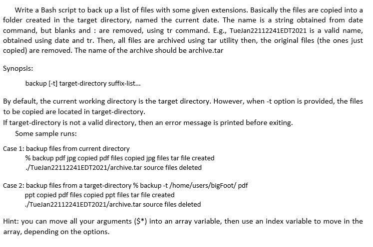 Hello, please answer the following question completely allowing the bash script to