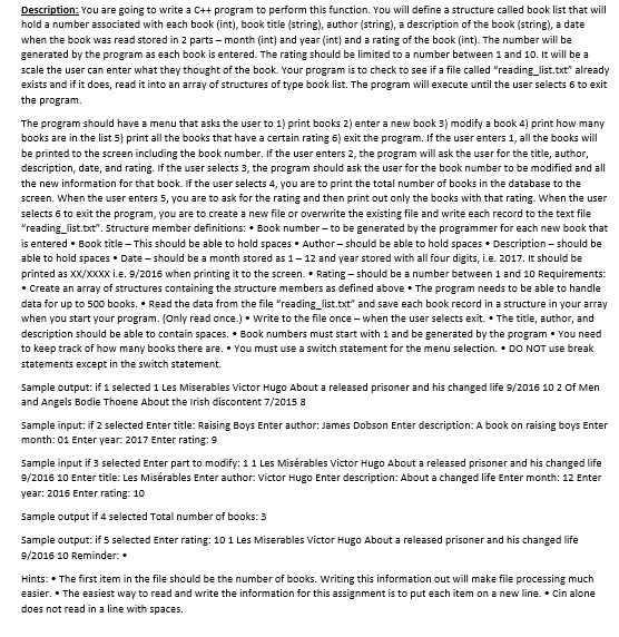  Description: You are going to write a ++ program to perform