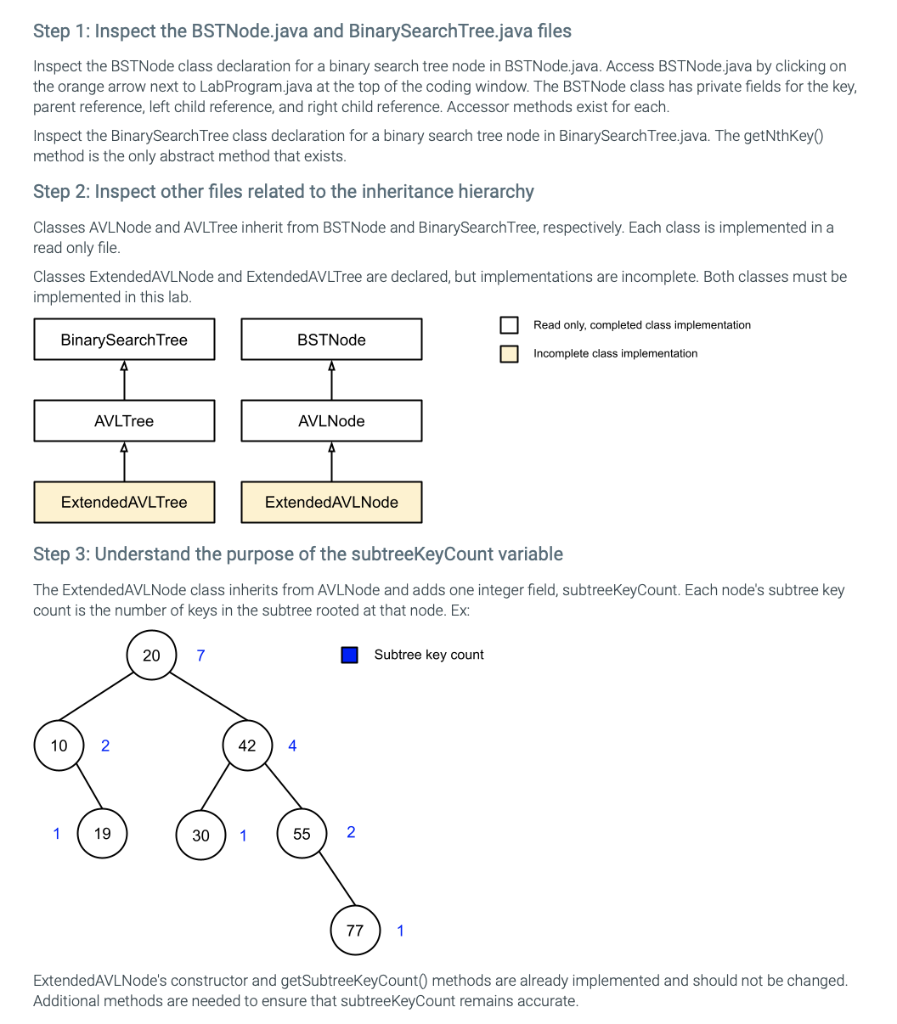 write java code ONLY in ExtendedAVLNode.java and ExtendedAVLTree.java, and ONLY where it