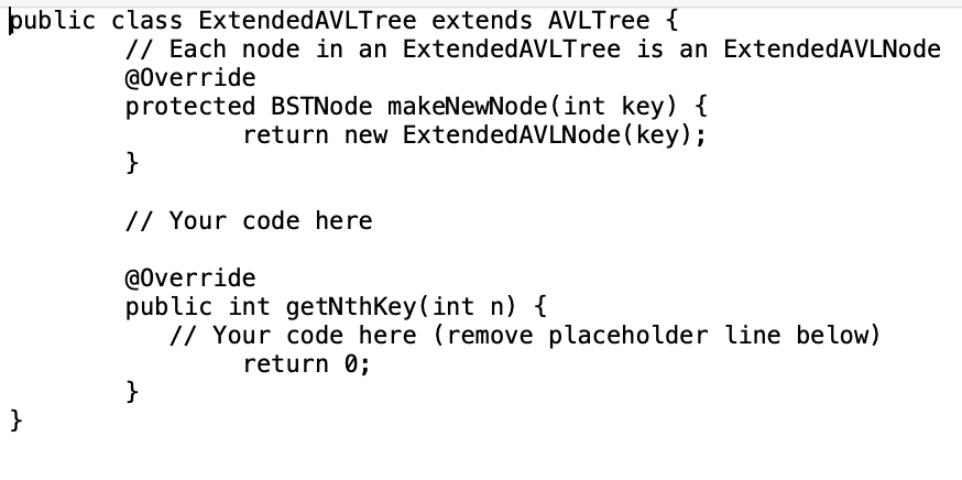 declaration for a binary search tree node in BinarySearchTree.java. The getNthKey0 method
