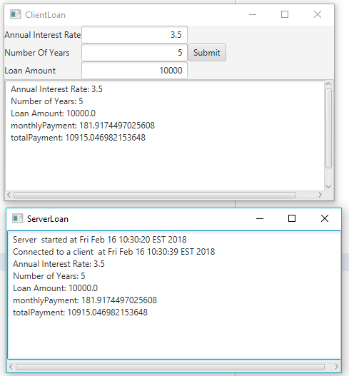 Write a server for a client. The client sends loan information (annual